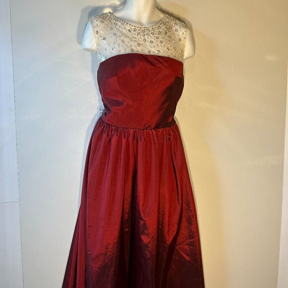 Wine Iridescent Taffeta Formal with Sheer Illusion beaded bodice formal prom - Picture 9 of 9